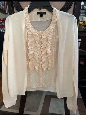 J. Crew Cream Ruffled Front Cardigan and Shell Set. One piece!